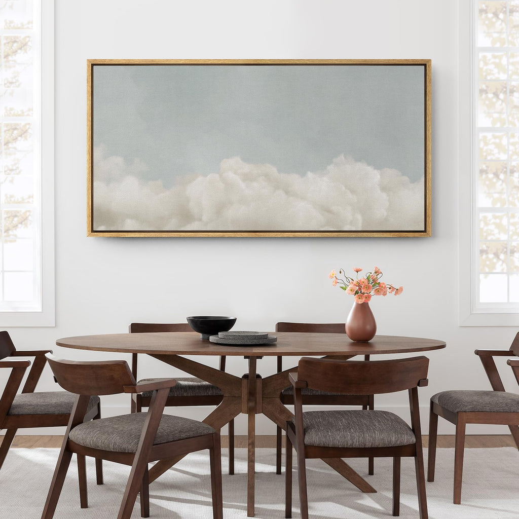 Extra Large Framed Canvas Print Wall Art Cloudscape Soft Sky and White Cloud Illustrations Modern Art Calm Warm