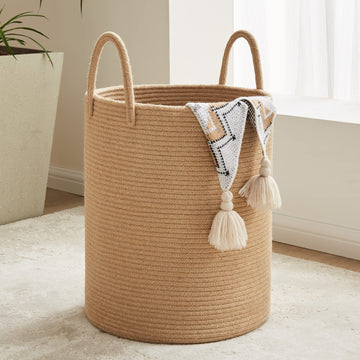 Jute Rope Laundry Hamper, 72L Tall Blanket Storage