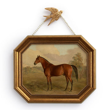 Gold Framed Canvas Wall Art, Vintage Decor, Brown Horse Prints, 11"x14" Picture Frame, Suitable