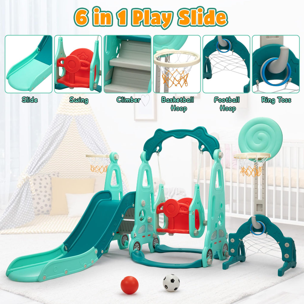 6 in 1 Toddler Slide and Swing Playset