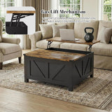 35” Farmhouse Coffee Table with Large Storage, Rustic Wood Lift Top Coffee Table