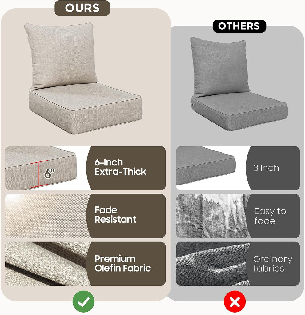 24x24 Outdoor Seat Cushions Set of 2, Thick Deep Seated Outdoor Chair Cushions Furniture, Fade Resistant Replacement