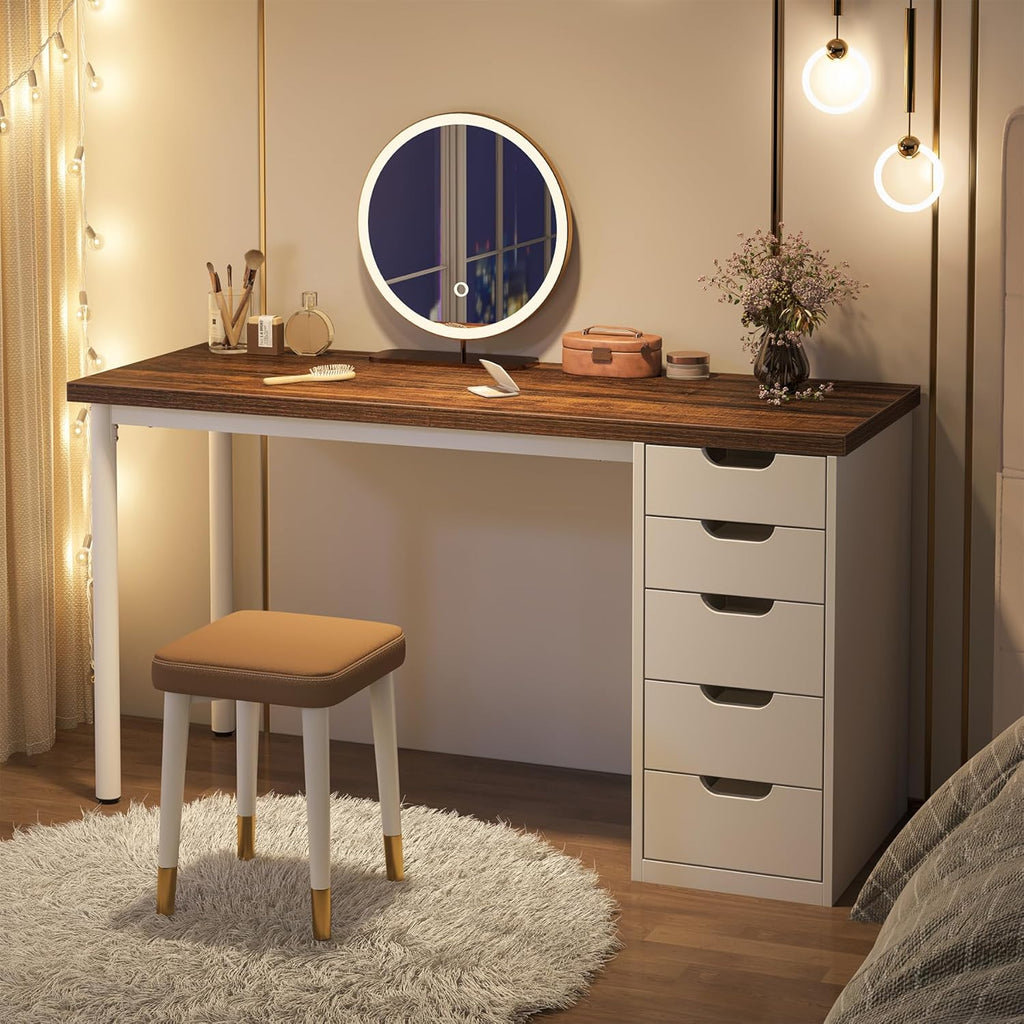 Computer Desk with 5 Drawers, 47 inches Rustic Brown Home Office Desk with Storage