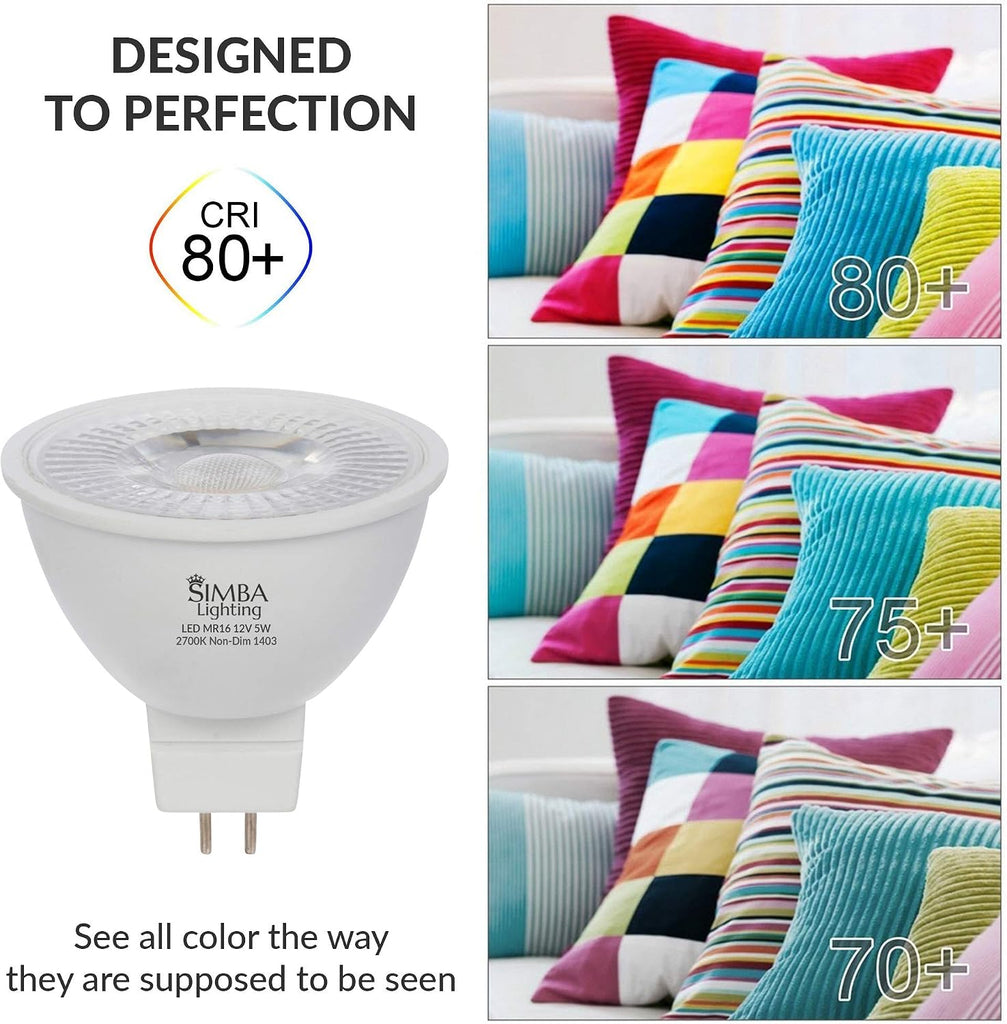 LED MR16 5W 12V Light Bulb, GU5.3 Bipin Base, 2700K, 10 Pack