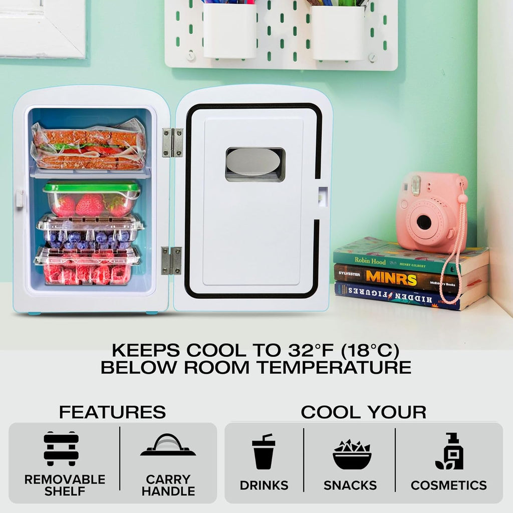 Retro Mini Fridge 4 Liter Green Portable Refrigerator for Bedroom Office Dorm Skincare Table Top Beverage Cooler