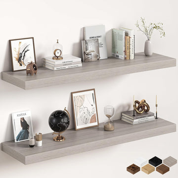 Grey Floating Shelves 55Inch Long, 12 Inch Deep Floating Shelves for Wall, 55 x 12 Large Floating Shelf, 2" Thicked