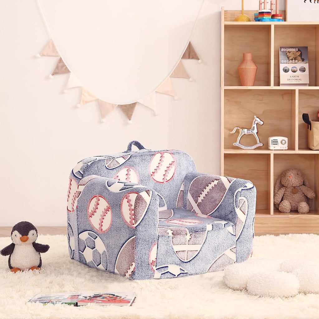 Toddler Chair Plush Kids Couch, Comfy Kids Sofa Lounger Chair, Convertible Toddler Couch for Playroom Girls