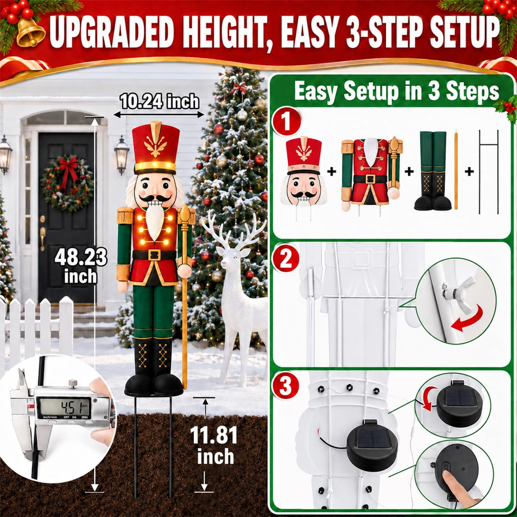 Outdoor Nutcracker Christmas Decor Lights, 2 Pack 48.2" Metal Yard Stakes
