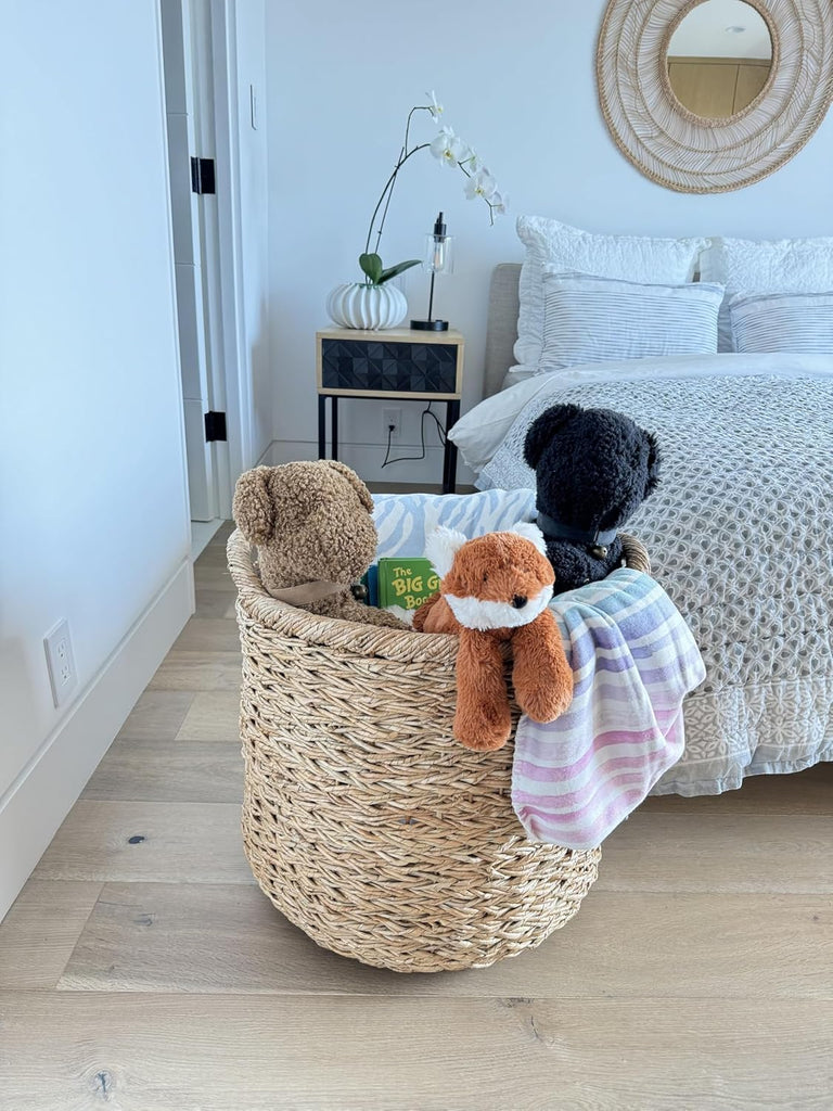 Large Decorative Seagrass Storage Basket, Handmade, Seagrass Basket, Living Room, Blankets, Toy Bin, Extra Storage