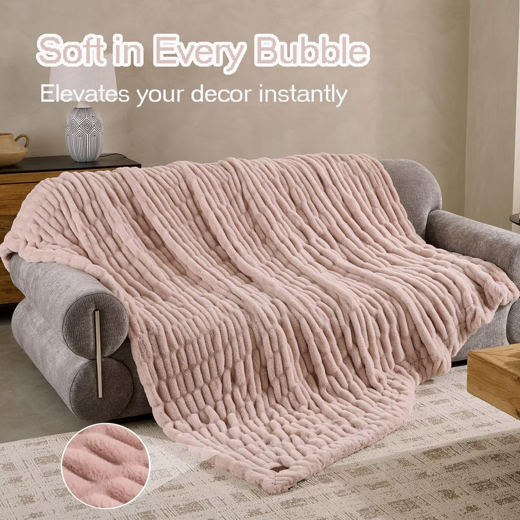 Double Side Faux Fur Throw Blanket, Cozy Soft Fuzzy Fluffy Faux Rabbit Fur Blanket for Couch, Bed, Sofa, Room
