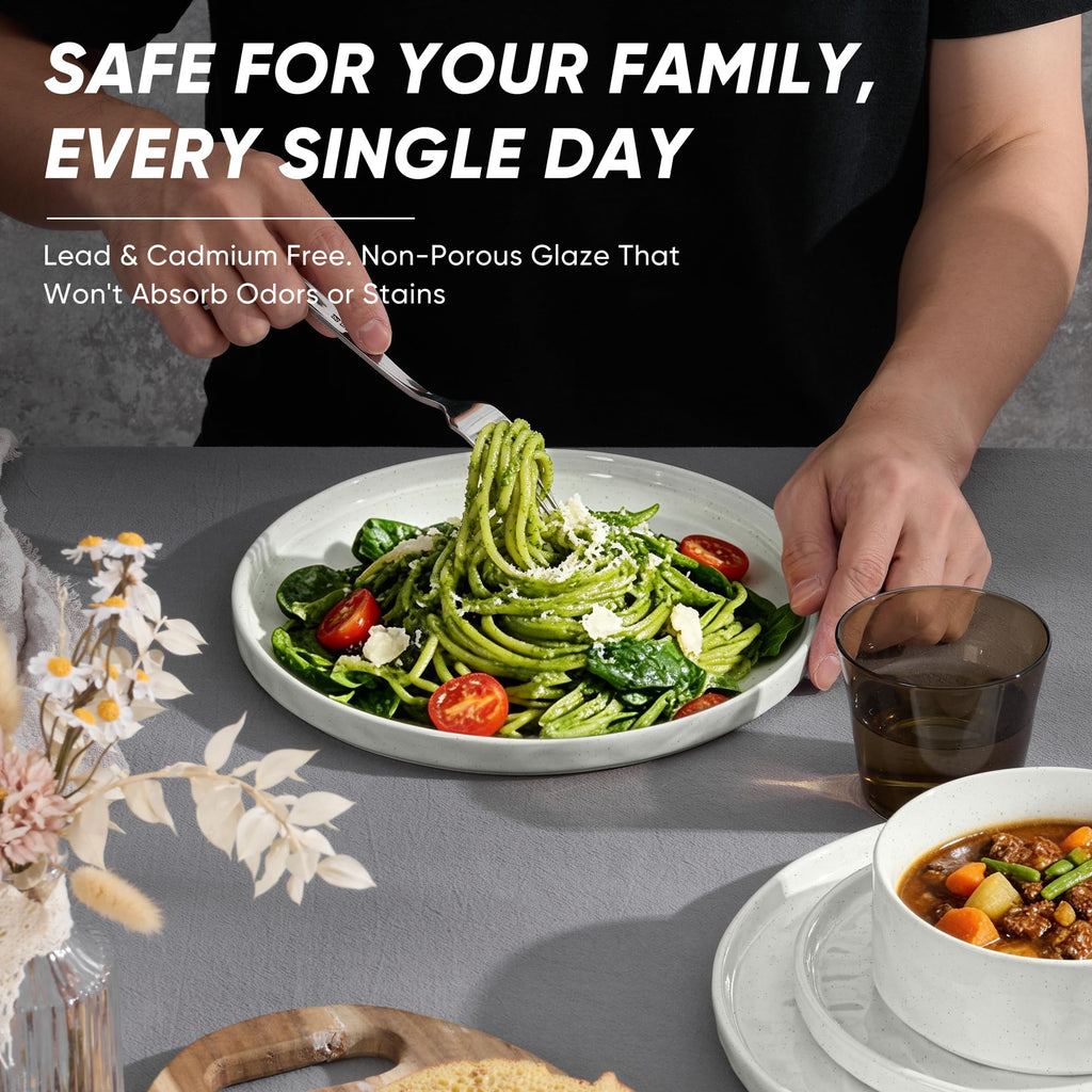 Stoneware Dinnerware Set, 12-Piece White Plates and Bowls Sets for 4