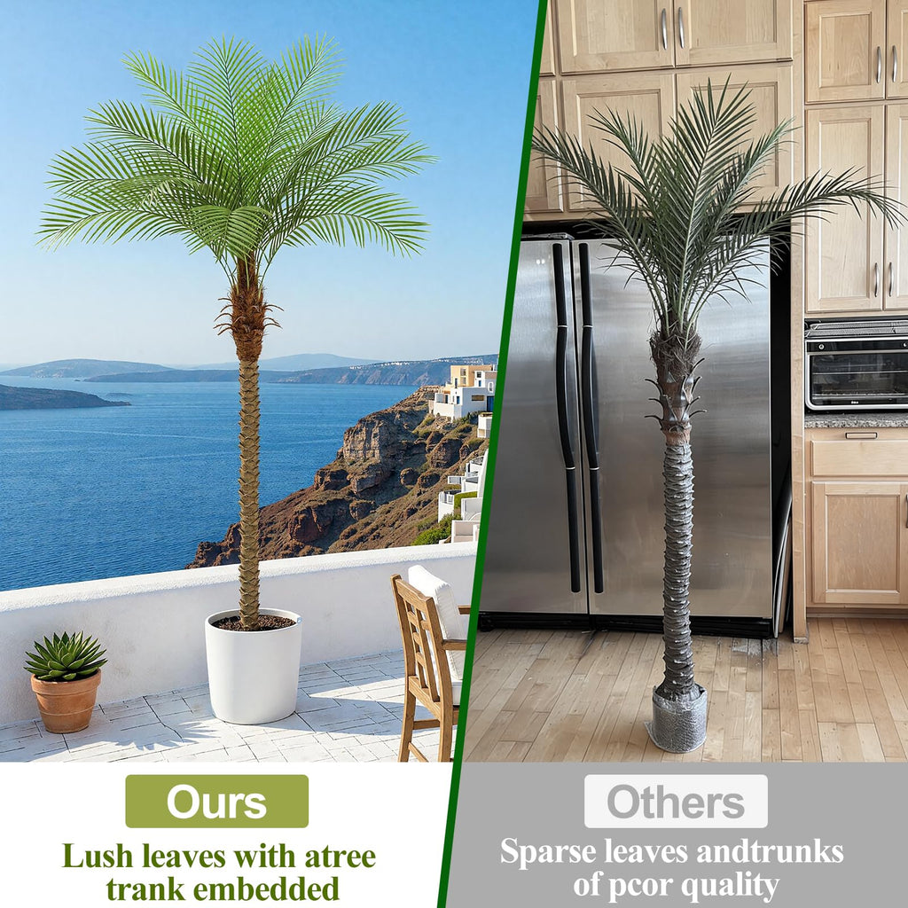 8ft Artificial Phoenix Palm Tree Tall Artificial Palm Trees with 18 Adjustable Leaves, Faux Phoenix Palm Plants for