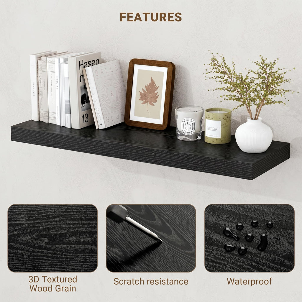 55 Inch Floating Shelves, 55"x9.25"x1.5" Inch Deep Floating Shelves for Wall, Wooden Shelves, Black, 1 Piece