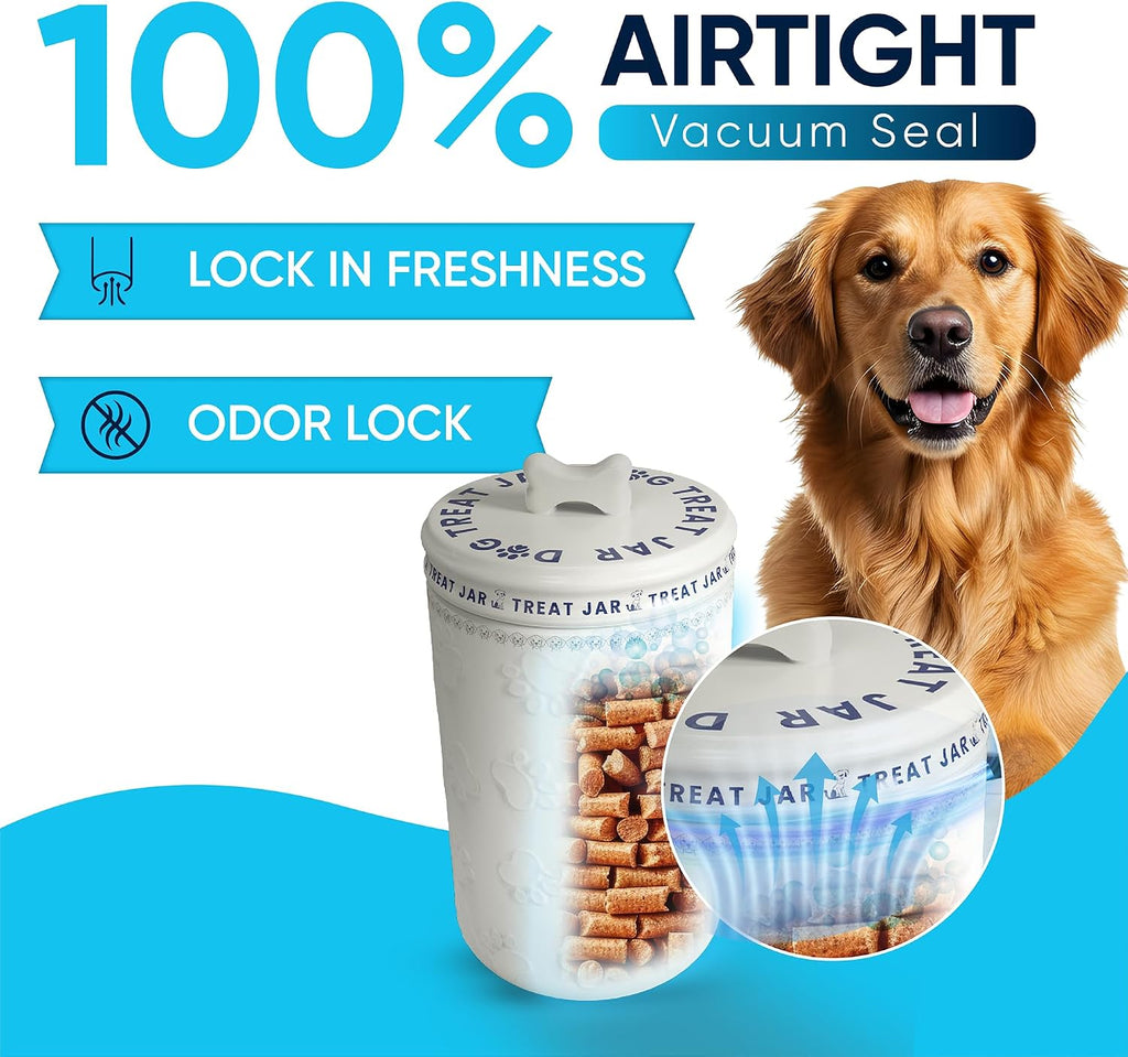 Dog Treat Jar - Airtight Dog Treat Holder - Ceramic Jar with Lid for Dog Treats, Snacks, Biscuits - Modern Cookie