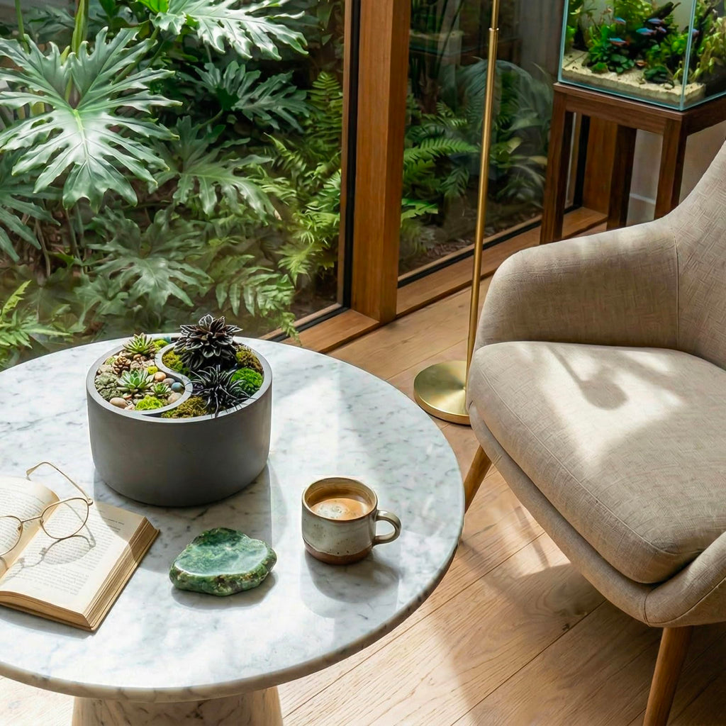 8 Inch Round Yin Yang Shaped Gray Concrete Succulent Planter with Drainage Holes, Decorative Indoor Garden Dual Sided