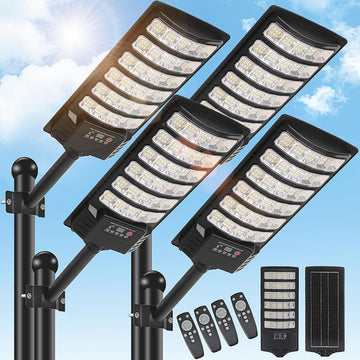 4 Pack Solar Street Light Outdoor 6500K Waterproof Motion Sensor LED Solar Powered Flood Light with Remote