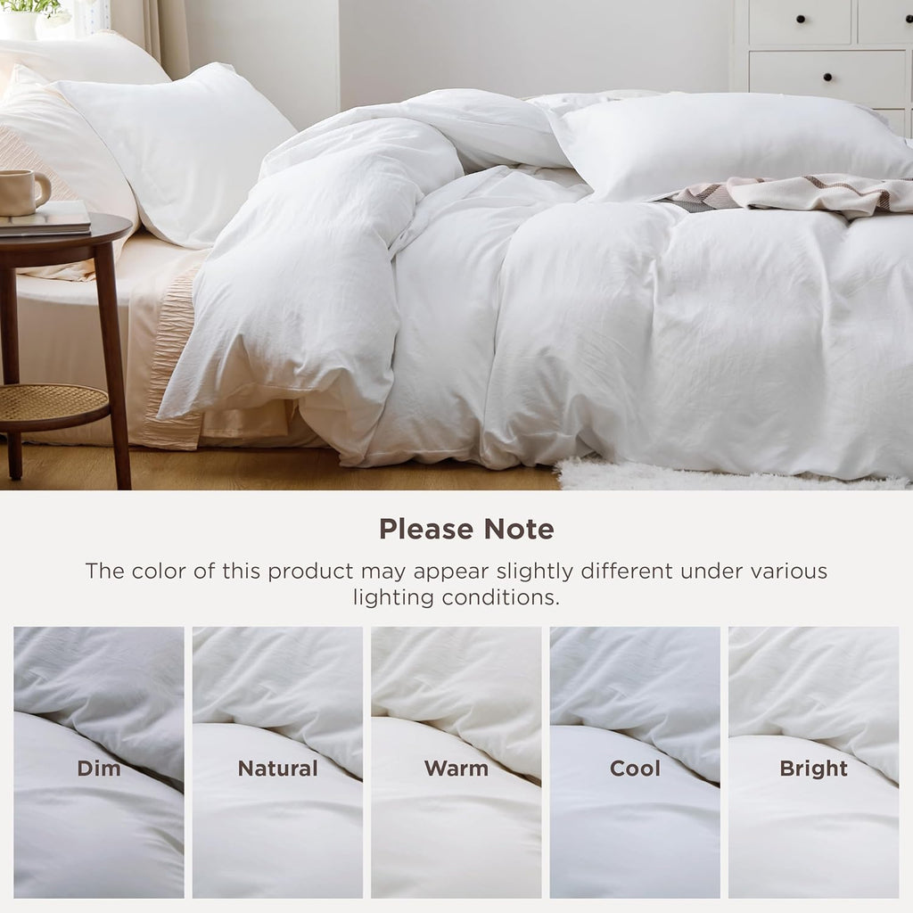 White Duvet Cover Queen - 3 Pieces Prewashed Cotton-Like Polyester Extra Soft Bedding Set, Includes 1 Duvet Cover