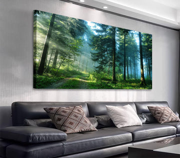 Modern Green Forest Canvas Wall Art Pine Trees Picture Prints, 20"x40"