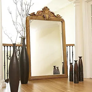 Gold Vintage Decorative Mirror: 30" x 44" Baroque Large Antique Wall Mirror - Traditional Ornate Resin
