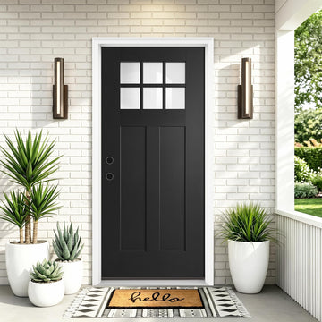 36" x 80" Black 6-Lite Fiberglass Entry Door, Right-Hand Inswing