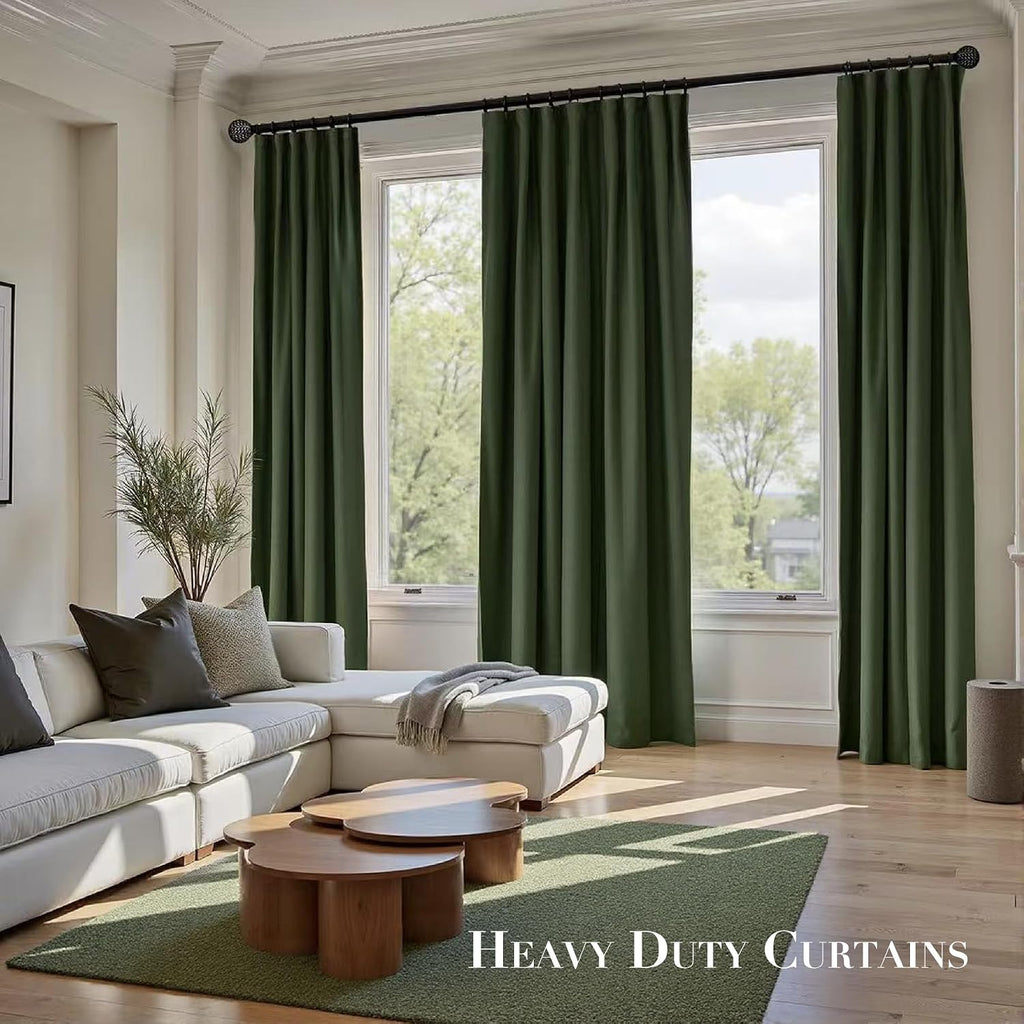 Moss Green Velvet Curtains Thermal Insulated Blackout Curtain Window Living Room Darkening Luxury Vintage 90 Inches - Set of 2