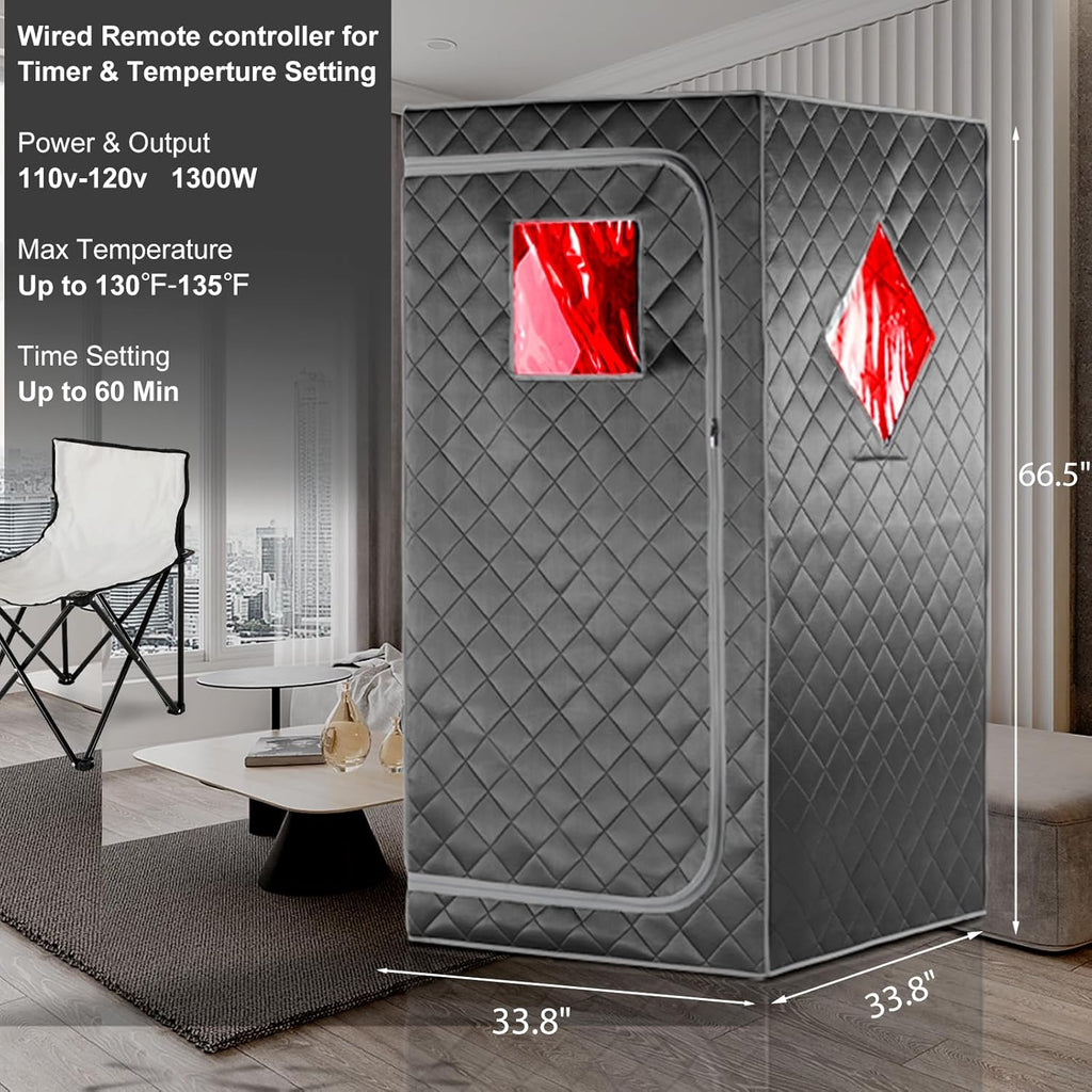 Full Size Portable Personal Infrared Sauna for Home, Personal Home Spa Tent with Remote Control, Heating Foot Pad, Foldable Reinforced Chair (Grey, L33.8 x W 33.8" x H 66.5") A129-B0BLP2LR4X