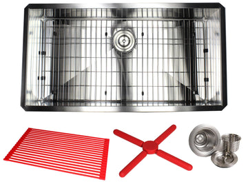 36 Inch Zero Radius Design 16 Gauge Undermount Single Bowl Stainless Steel Kitchen Sink Premium Package