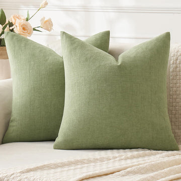 Sage Green Chenille Couch Throw Pillow Covers, 16x16