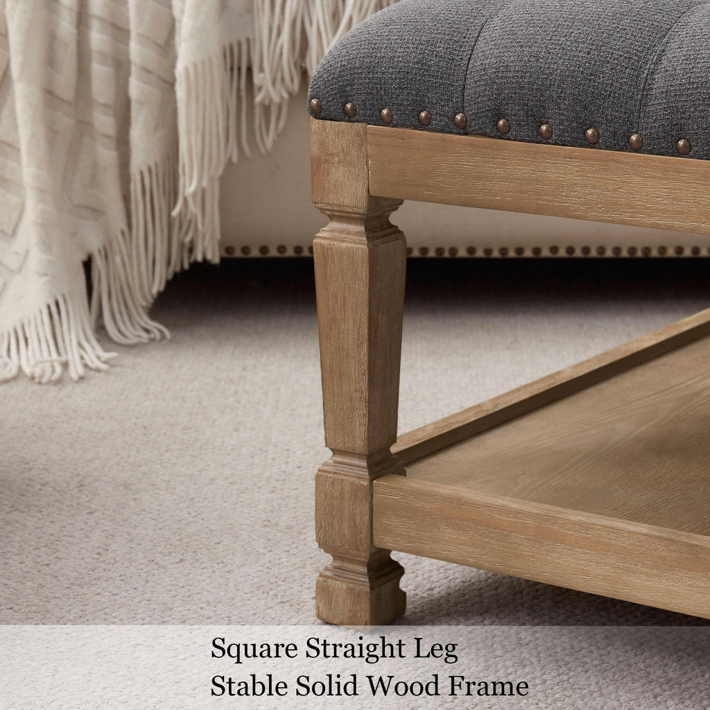 Ottoman Coffee Table, Square Wooden Upholstered Tufted Ottoman Foot Rest with Storage, Padded Linen Coffee Tables for