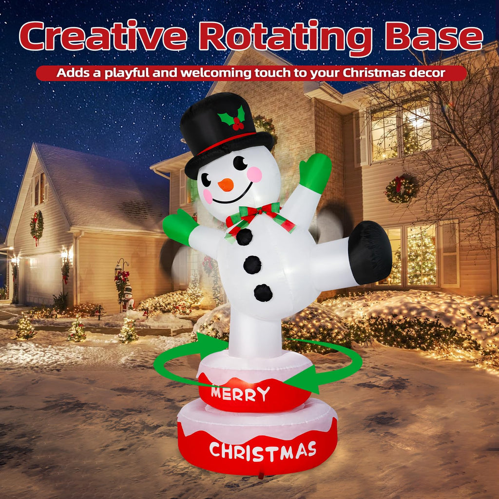 6FT Christmas Rotating Snowman Inflatables Outdoor Decorations, Snowman Inflatable Stands on Donut Base Xmas Blow Up