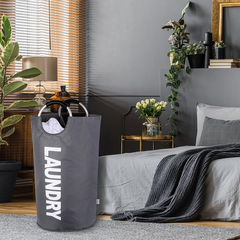 2-Pack Large Laundry Basket, Laundry Hamper Bag with Handles, 95L Dark Grey
