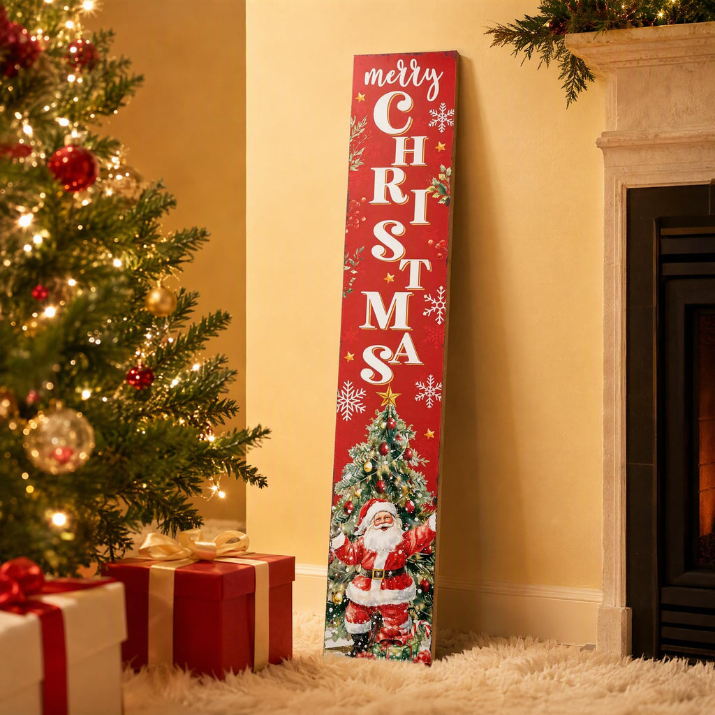 Christmas wooden porch sign Vertical hanging decorations Merry Christmas Decor sign front door standing 47x7.8Inch