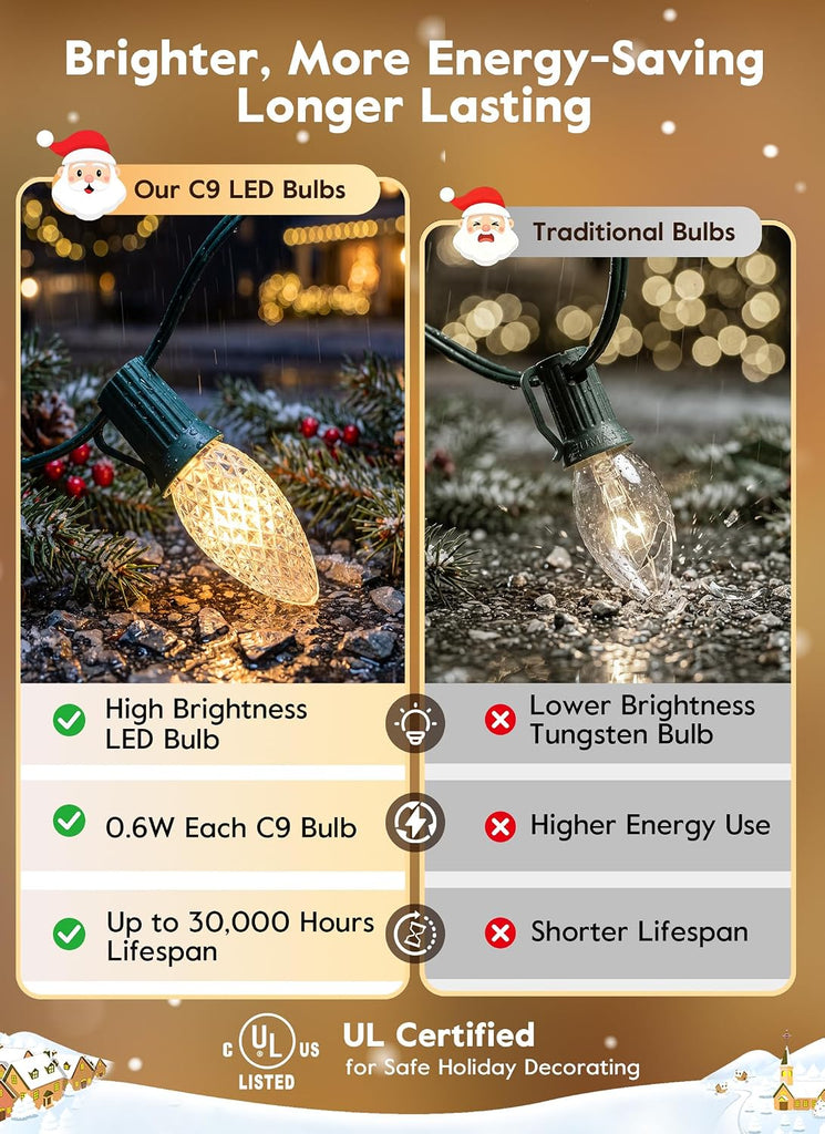 C9 LED Bulbs for Christmas String Lights, E17 Base, 25 Pack, Warm White