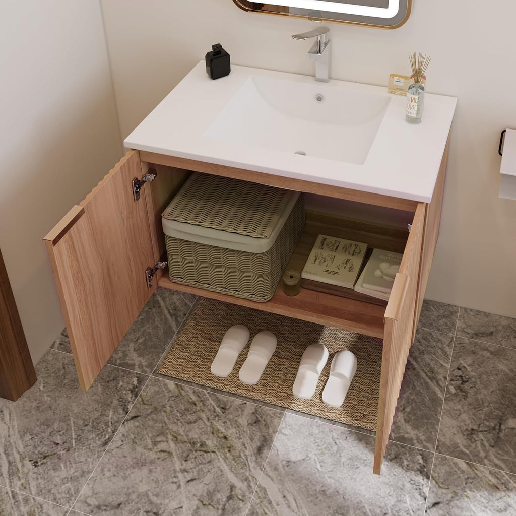 Modern Bathroom Vanity with Sink and Wavy Textured Doors