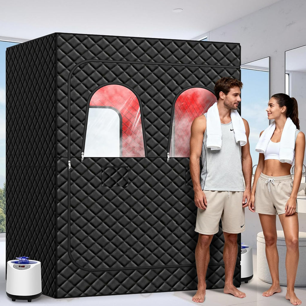 2 Person Infrared Sauna Box for Home, Portable Steam Sauna Room with 660nm+850nm Red Light Therapy Lamp