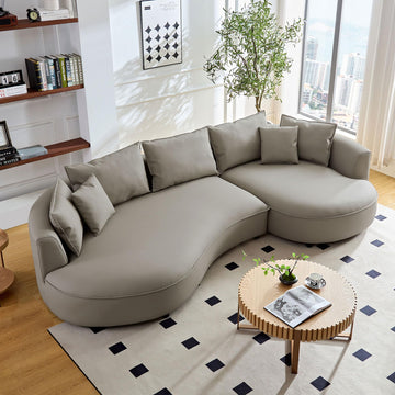Luxury Right Facing Cloud Couch Oversized 6 Seats Curved Sectional Sofa, Modern Eco-Leather Upholstered Sofa Couch