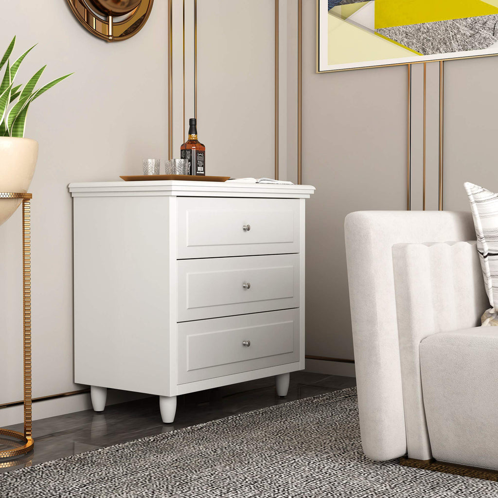 White Nightstand, 3 Drawer Night Stand, 22 Inch Wider Side Table with Storage, Rattan Boho Bedside Table, End Table