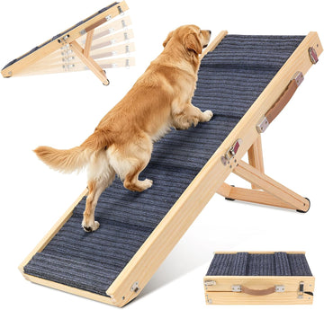 Dog Ramp for Bed, 24" H Adjustable Folding Ramp for Dogs to Get on Bed, Solid Wood Dog Ramps for Small & Medium Dogs