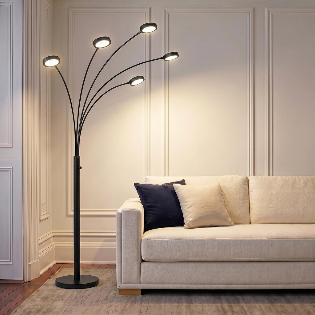 Orion Arc Floor Lamp, Dimmable Tree Floor Lamp with 5 Adjustable Arms, Multi-Head Standing Lamp with Flexible