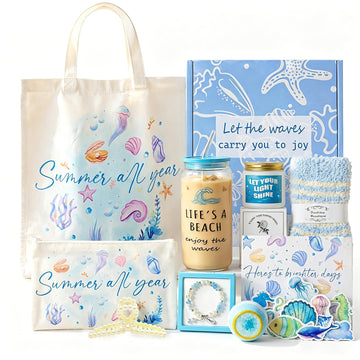 Gifts for Women, 10pcs Ocean Themed Happy Birthday Gifts for Women, Gift Basket Filled with Beach Lover Essentials