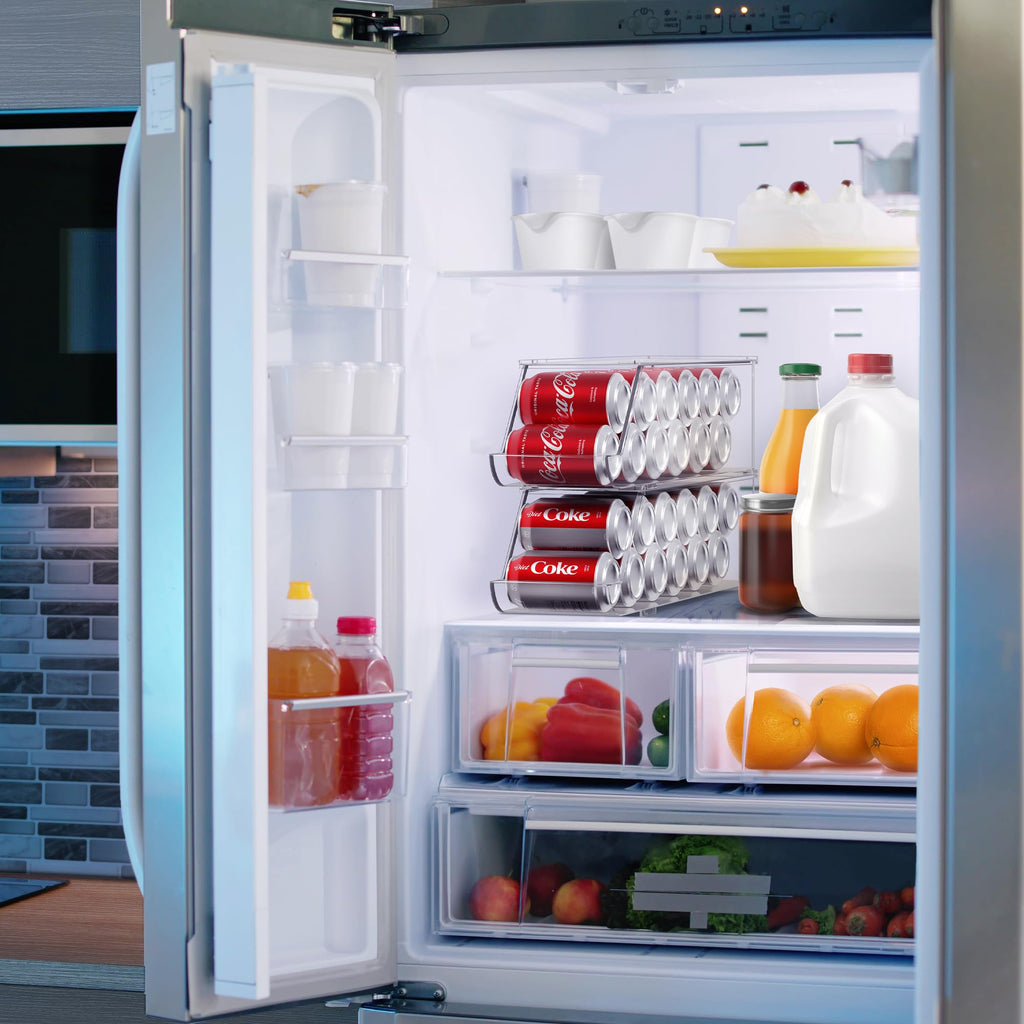 Soda Can Organizer for Fridge & Freezer, Stackable with Lid (2 Pack)