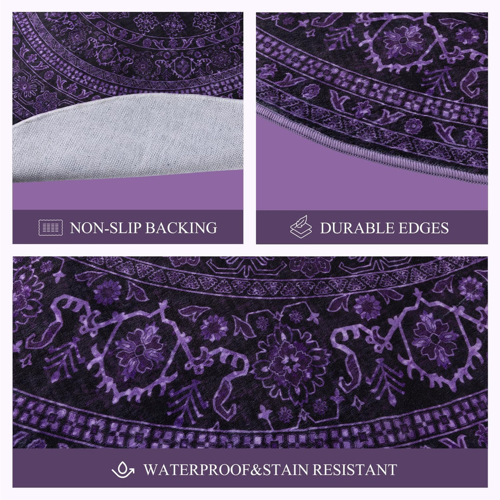 4x6 Oval Rug - Washable Ultra-Thin Carpet Muted Purple