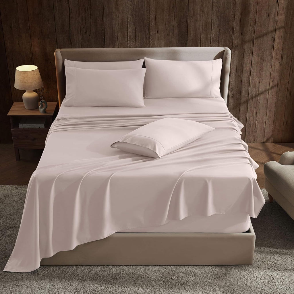 Extra Deep Pocket Sheet Sets, Luxury Soft 6 Piece Bed Sheet Set Fits Mattress 18-24 Inches - King, Peach Beige