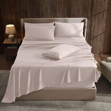 Extra Deep Pocket Sheet Sets, Luxury Soft 6 Piece Bed Sheet Set Fits Mattress 18-24 Inches - King, Peach Beige