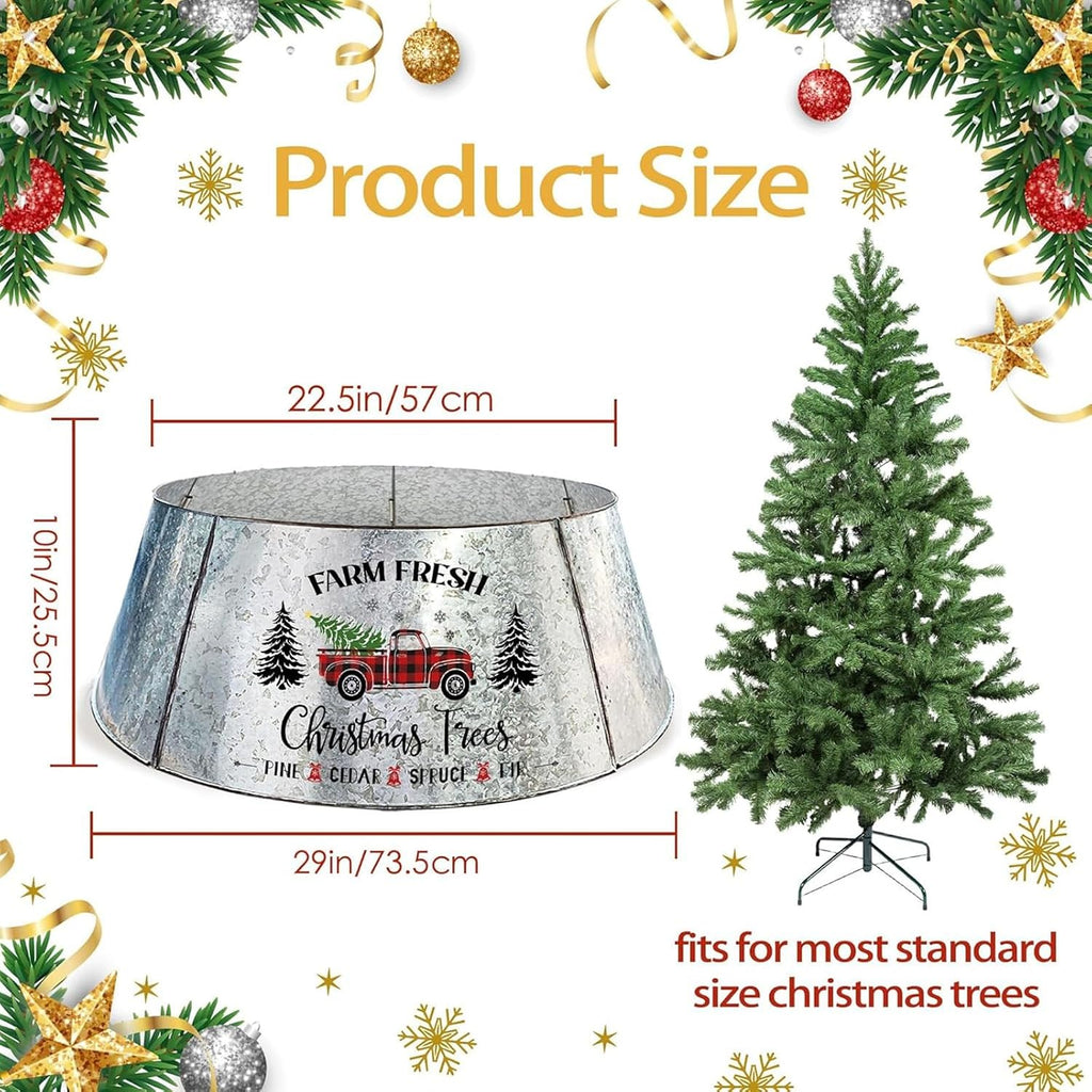 Christmas Tree Collar 29 Inch Diameter Base, Large Metal Tree Collar for Pencil Tree, Christmas Truck Decorations