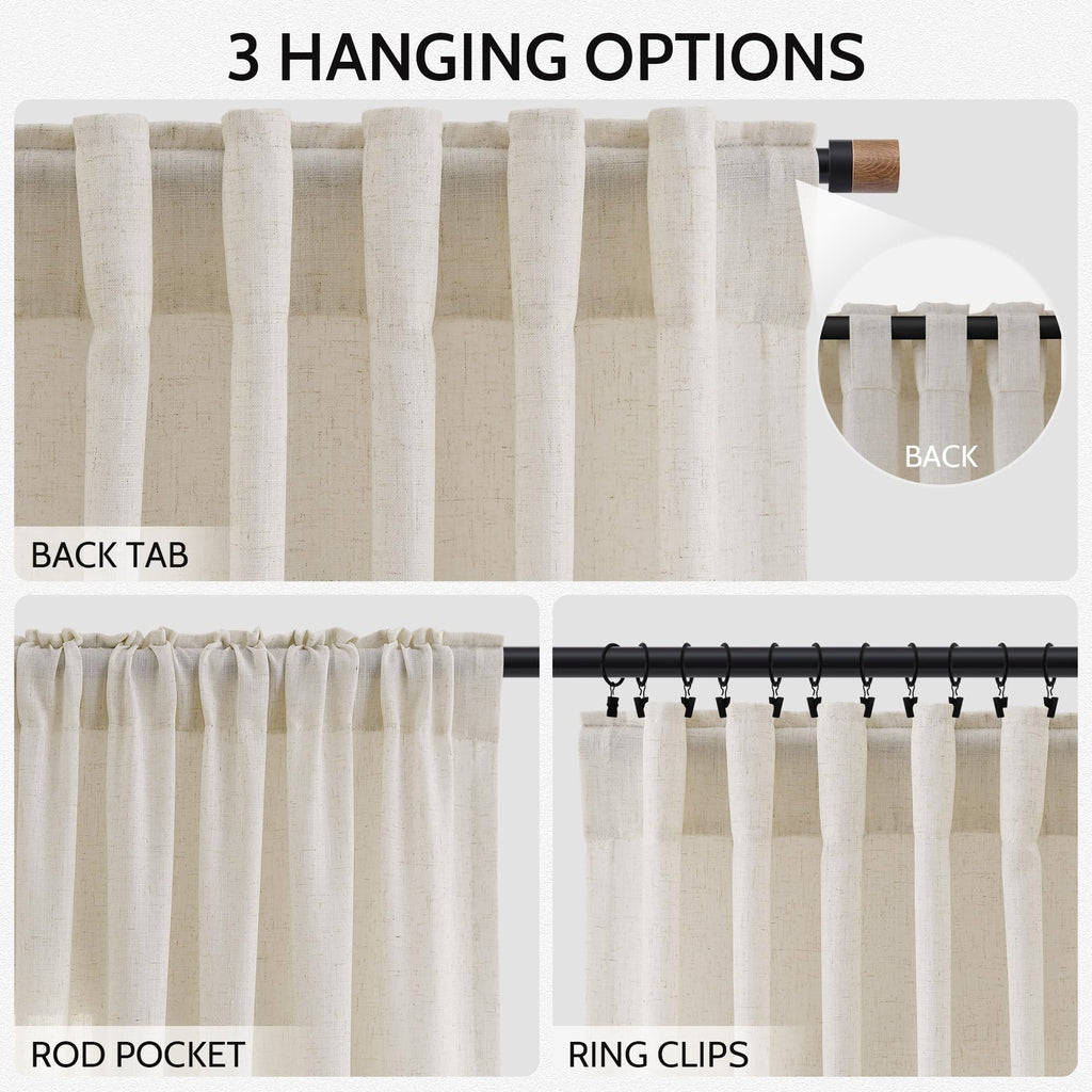 Warm Beige Linen Curtains 63 Inches Long 2 Panel Sets Bedroom Rod Pocket Back Tab Light Filtering Drape Window Short