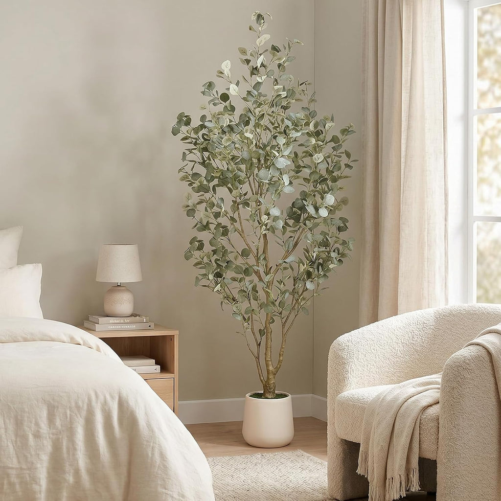 7FT Faux Eucalyptus Tree with White Exquisite Planter