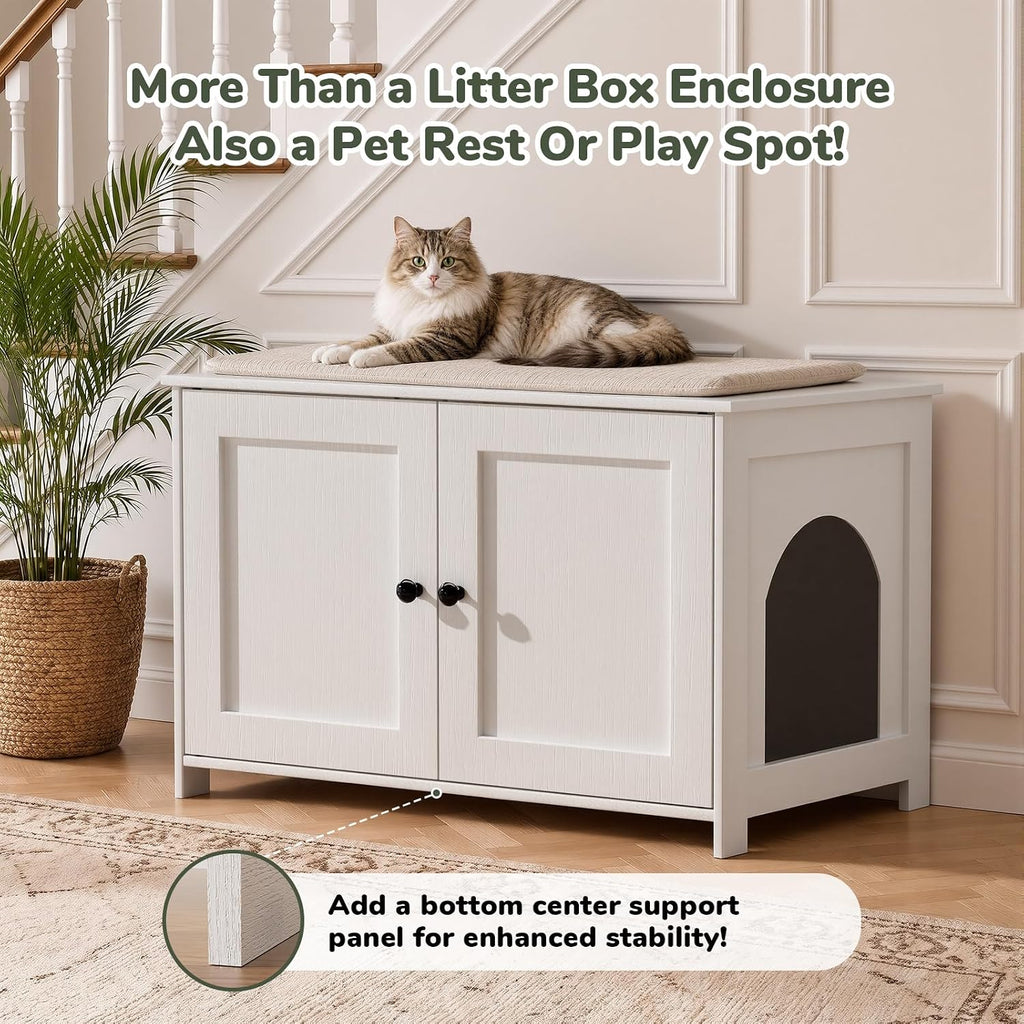 Hidden Cat Litter Box Enclosure Furniture, Large, White