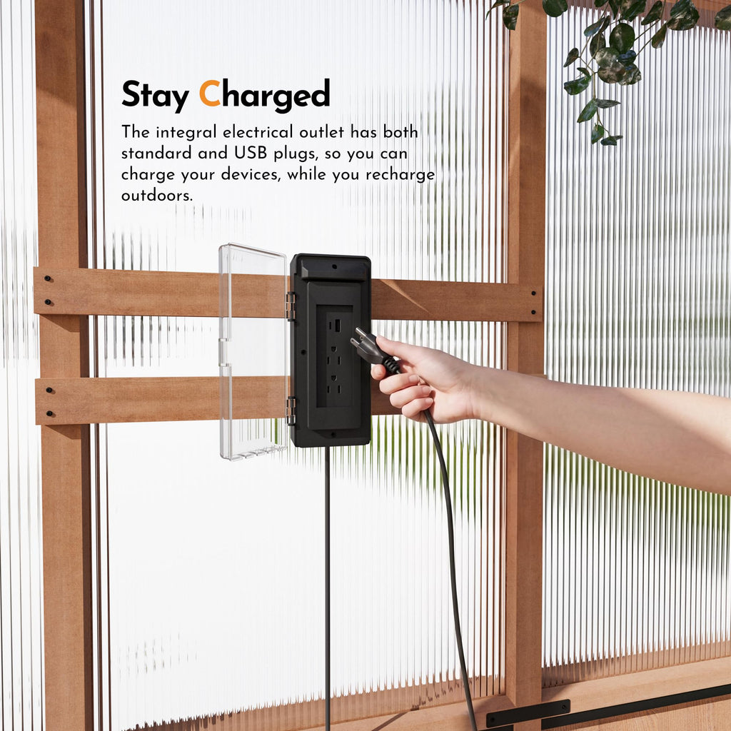 Shade 6.5'x12' Wooden Greenhouse with USB Charging Power Strip