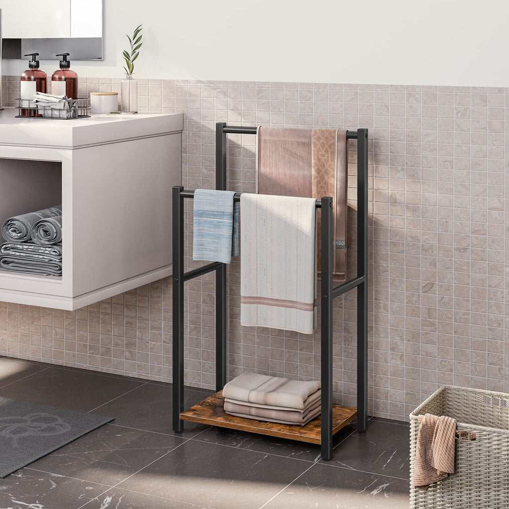 Free Standing Towel Rack, 2 Tier Blanket Rack, 16.5" L x 9.4" W x 31.5" H, Blanket Holder, Drying and Display Rack